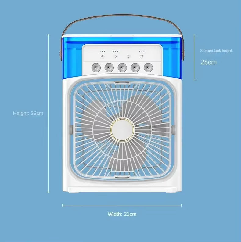 Portable Cooling Fan with Ice & Water Mist – Mini Air Cooler with 3 Speed, Oscillation & Remote Control