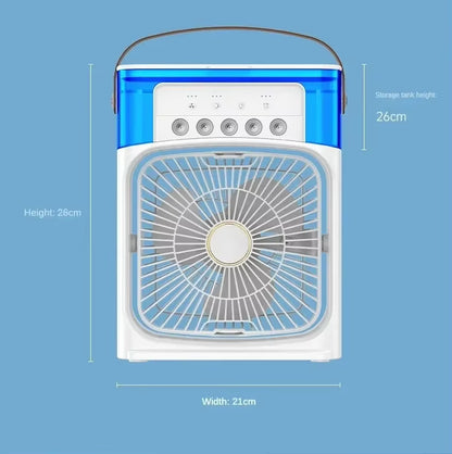 Portable Cooling Fan with Ice & Water Mist – Mini Air Cooler with 3 Speed, Oscillation & Remote Control