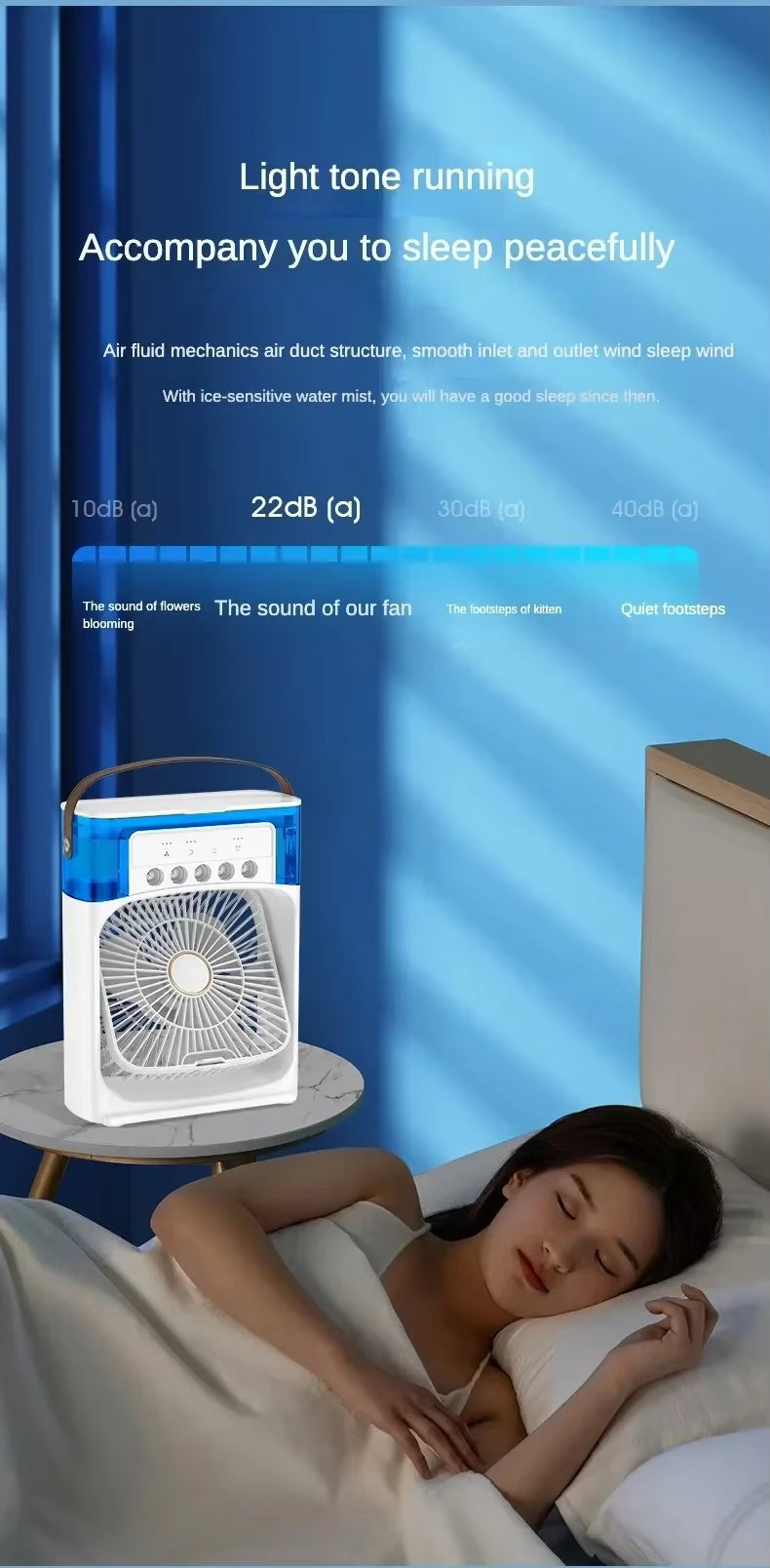 Portable Cooling Fan with Ice & Water Mist – Mini Air Cooler with 3 Speed, Oscillation & Remote Control